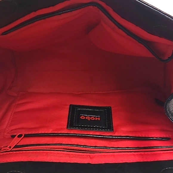 Hobo Crossbody Black Leather Front Flap Adjustable Strap Silver Accents - Picture 5 of 15